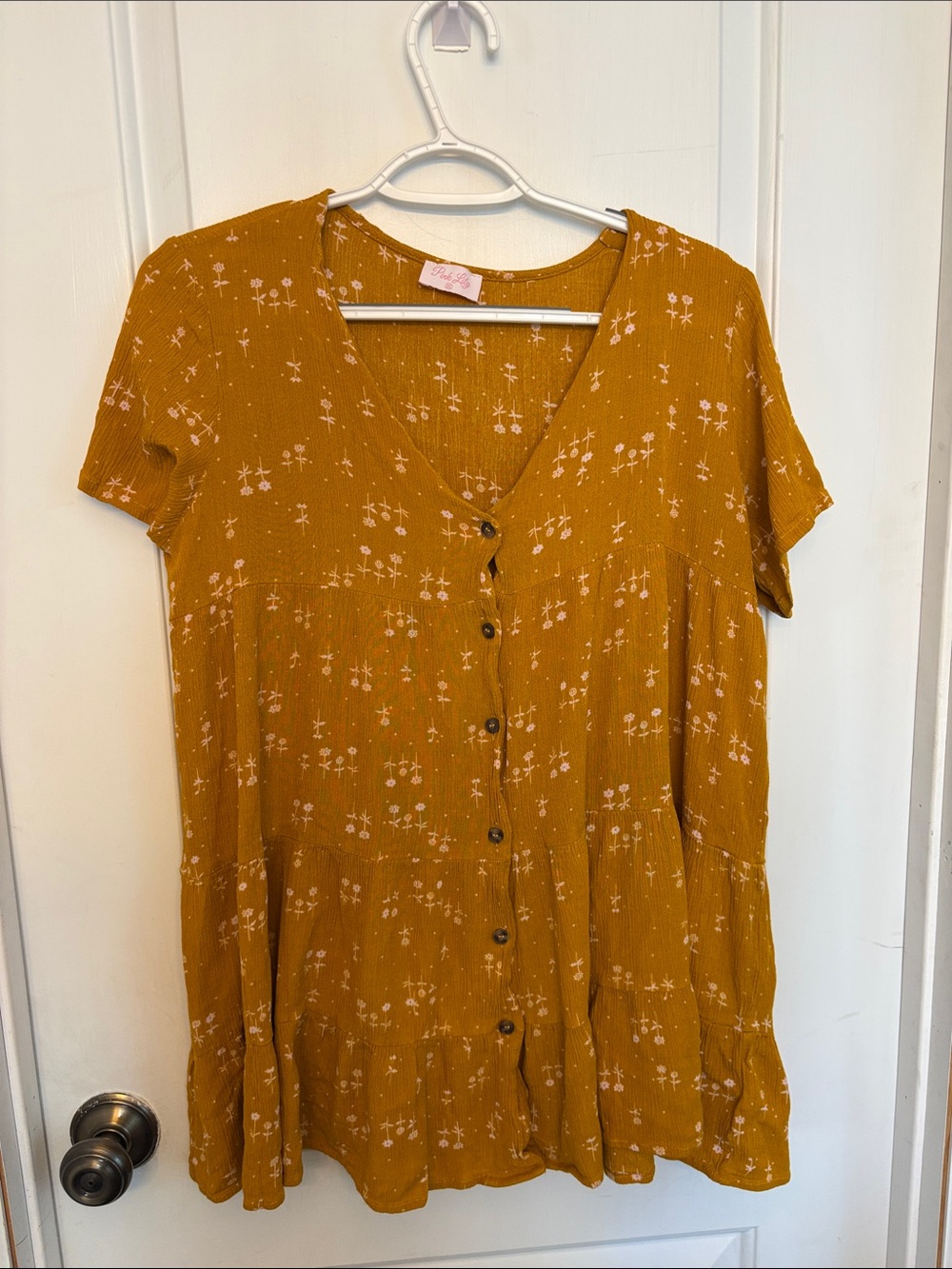 Pink Lily Mustard Floral Button-Front Tunic